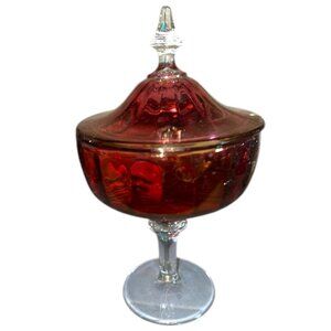 Vintage Paden City Red Flashed Glass Lidded Compote